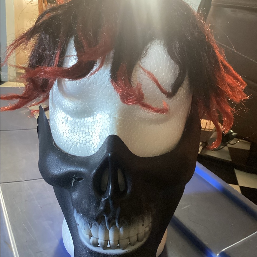 Black Skull Mask with Red Hair